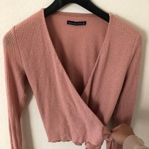 Pink Ribbed Wrap Tie Ballet Top Abercrombie Fitch